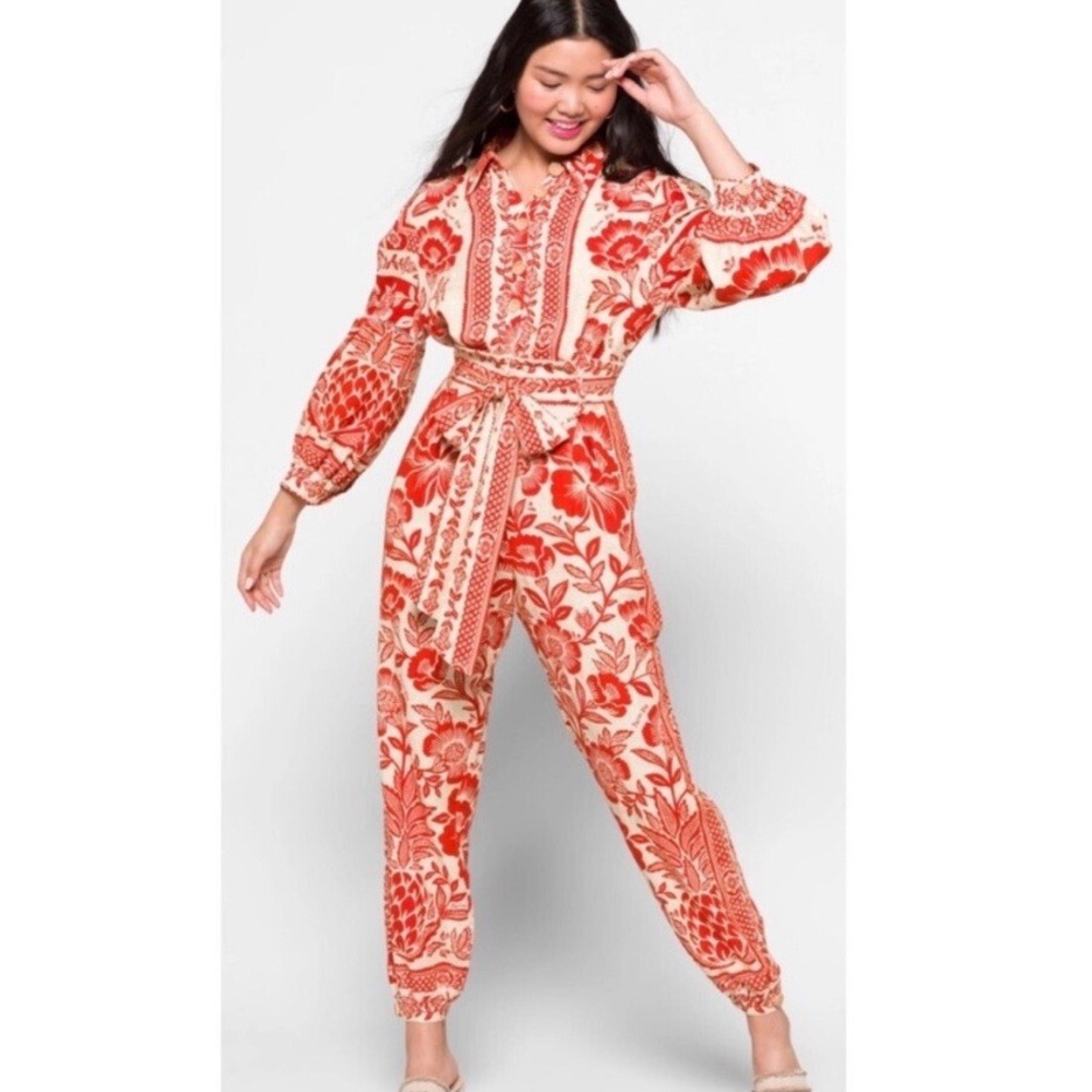 🍍HOST PICK🍍Farm Rio Red and Ivory Pineapple Print Jumpsuit - Picture 3 of 13